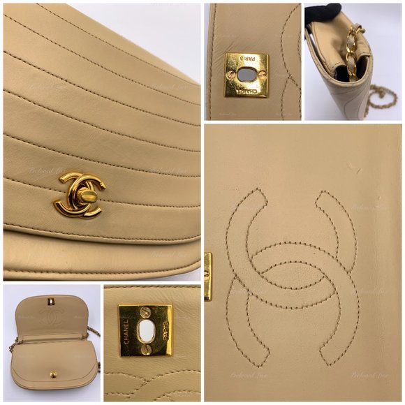 Authentic CHANEL Vintage Lambskin Half Moon Flap Bag Beige / gold hardware - Picture 12 of 17
